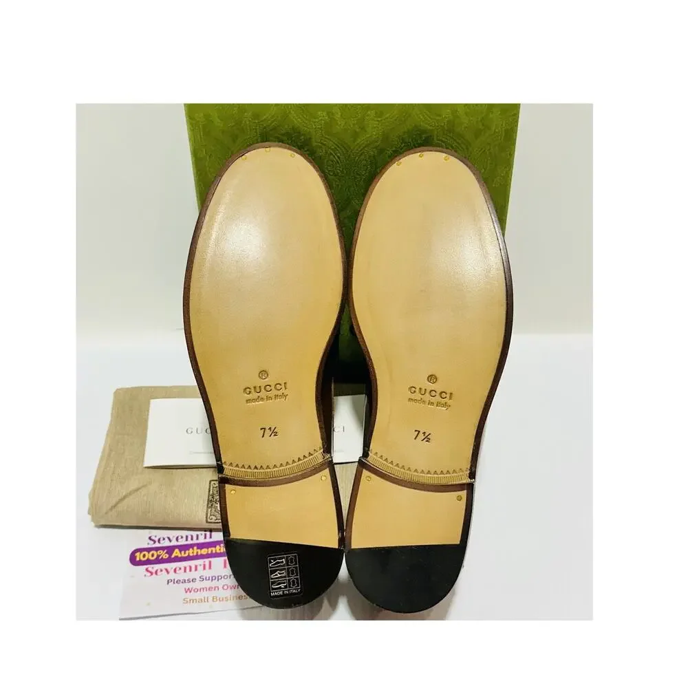 NIB Gucci Interlocking G Size 7.5 US 8 Brown Leather Loafers Slip-On Shoes
